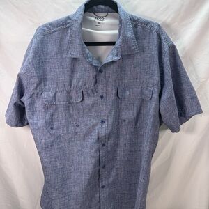 Izod Saltwater Performance Shirt 2XL Blue Short Sleeve Vented Fishing 2 Pockets